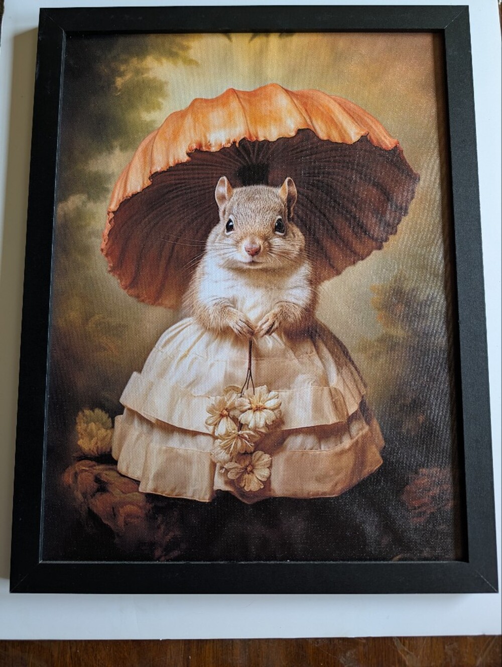 Framed Mushroom Umbrella Squirrel in Dress Wall Art